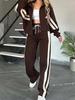 Autumn  Striped Zipper Jacket Casual Sports Set Women