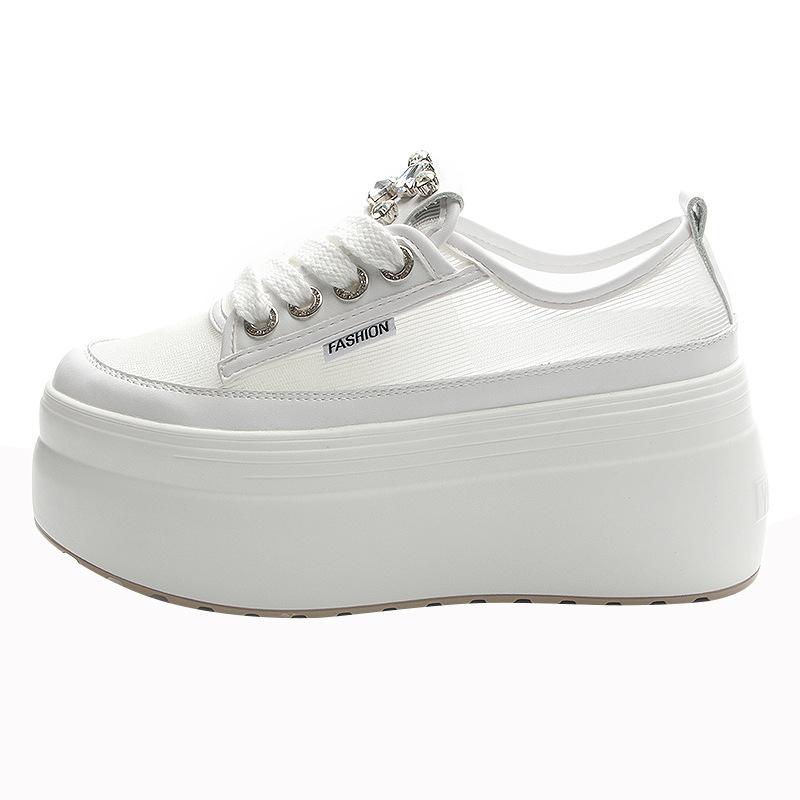 Mesh Shoes Women's Shoes 2025 New Summer Hollow Breathable Mesh Thin Thick Sole Height 8 Cm Rhinestone Fashion
