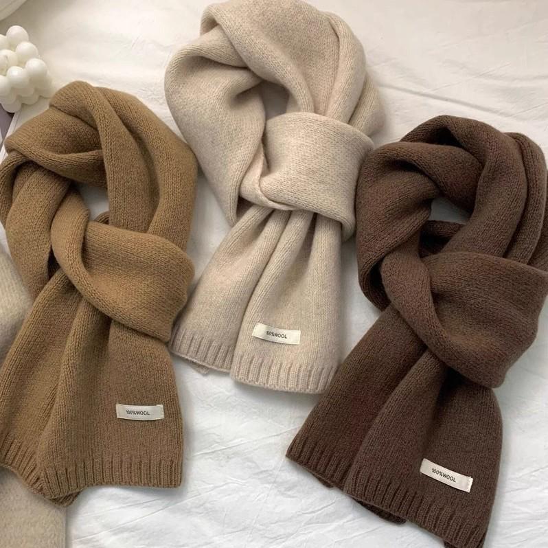 100% Pure Wool Knitted Scarf - Versatile Autumn/Winter Cashmere Neck Warmer for Couples