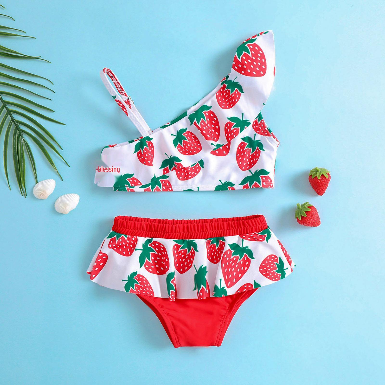 

Girls Strawberry Print Two-Piece Bikini Set 120 красный