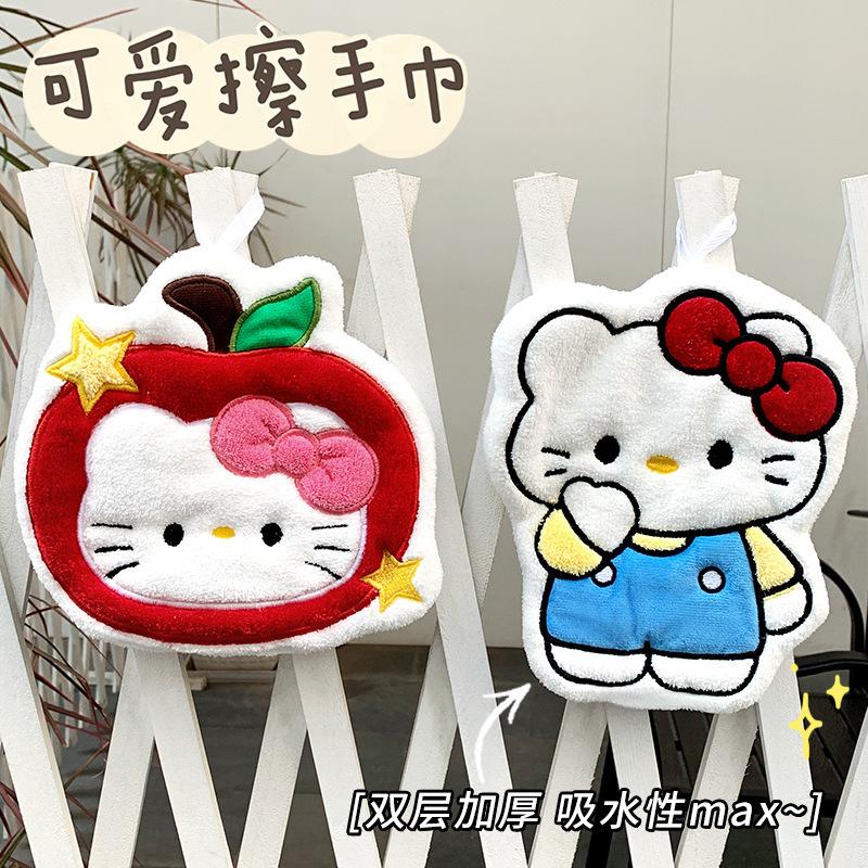 Cartoon kt cat hanging hand towel, water-absorbing quick-drying thickened hand cloth, bathroom, kitchen handkerchief, children's hand cloth