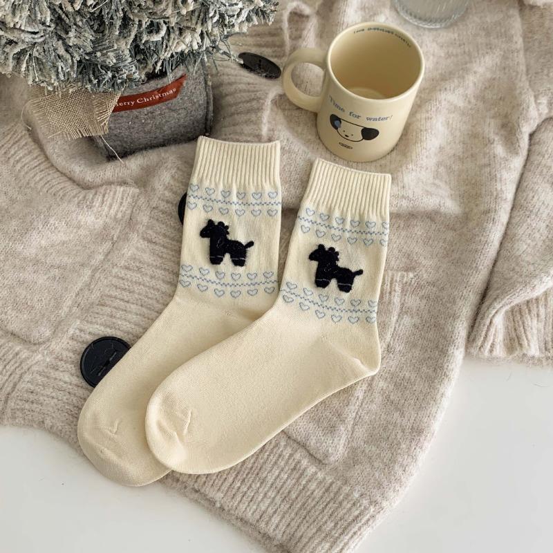 Spring and Autumn Children's Cartoon Felted Dog Girls' Socks Season Cotton Socks College Style Mid-Calf Socks
