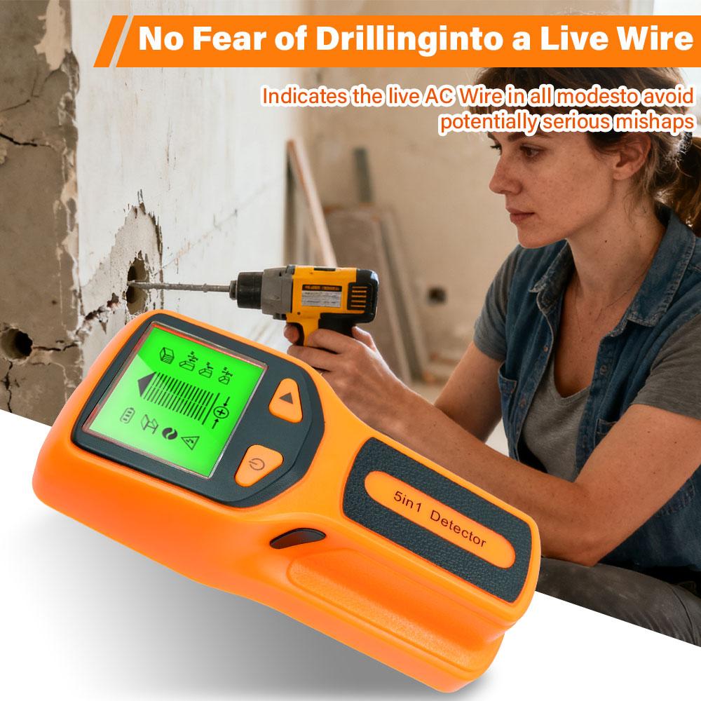 Handheld 5 in 1 Digital Wall Stud Detector Wood Scanner Metal Finder for Live AC Wires Cables PVC Water Pipe 3
