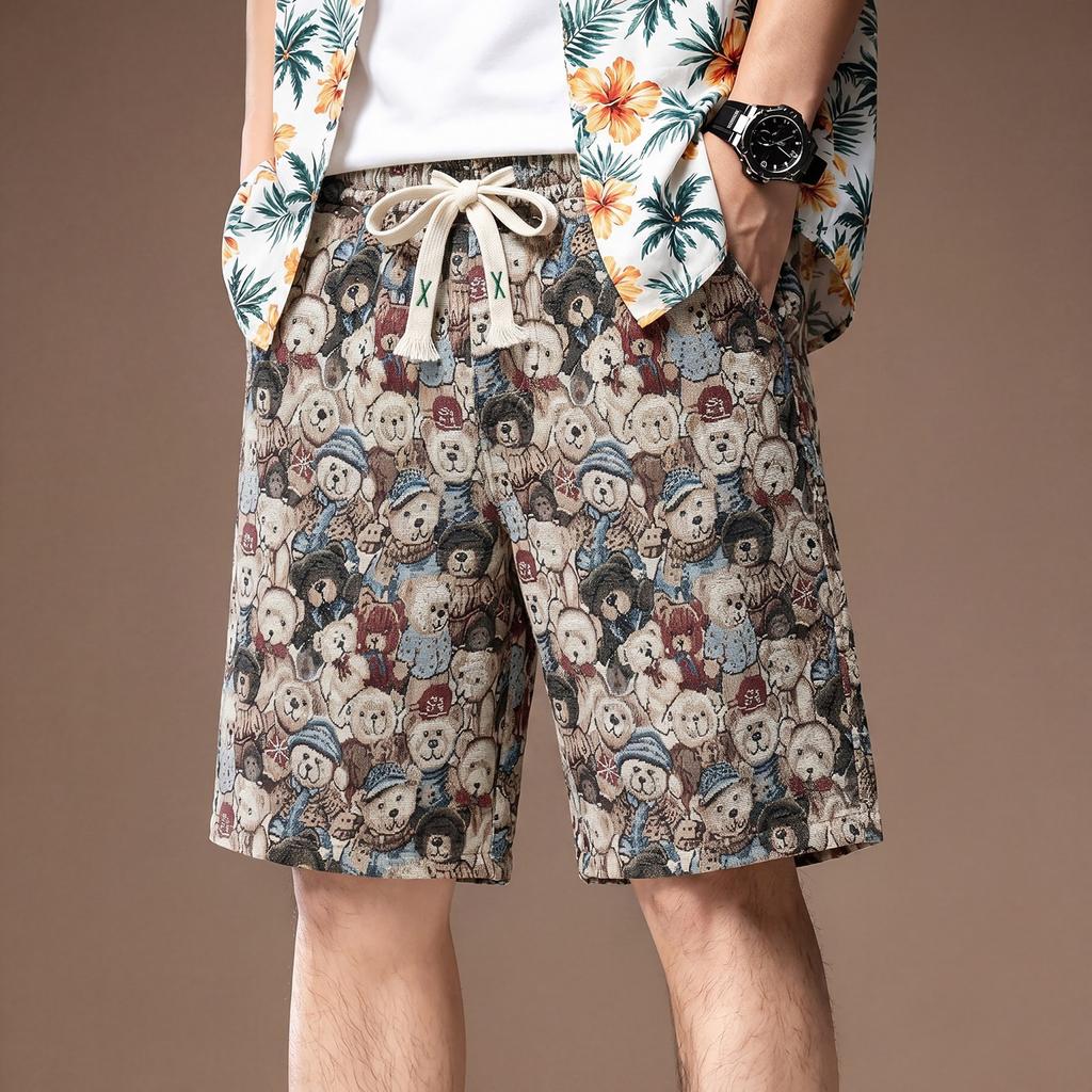 High-end American Trend Full of Printed Ice Silk Cool Shorts Men's Summer Thin Casual Vacation Beach Pants
