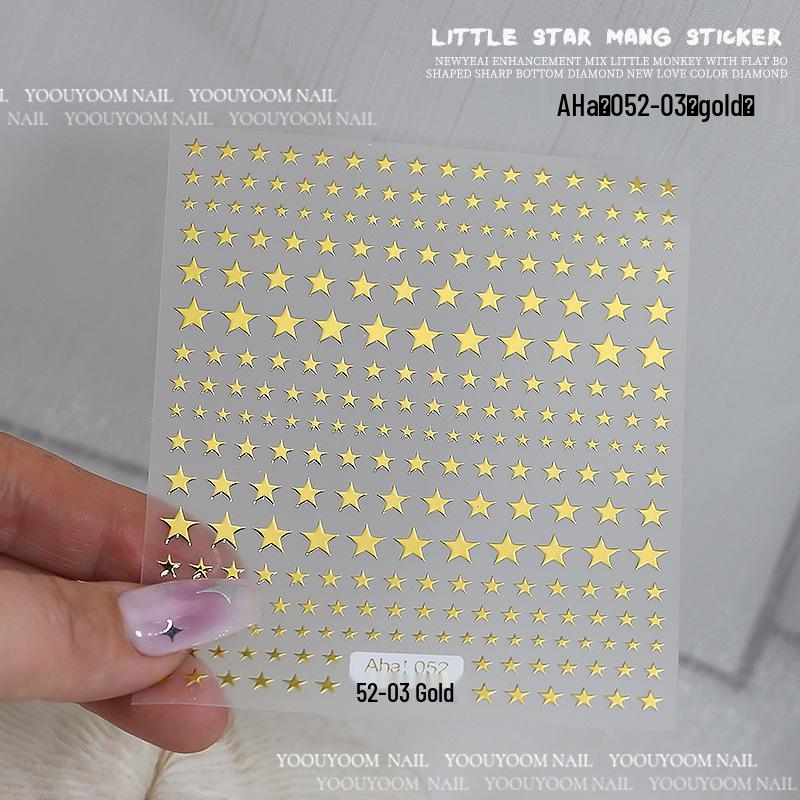 

3D Moon & Star Nail Art Stickers: Gold, Silver, White, Black Pentagram Self-Adhesive Decals
