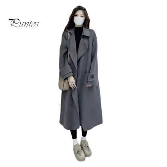 

Женское зимнее пальто с отложным воротником и карманами средней длины, однотонный двубортный кардиган свободного кроя, пальто с длинными рукавами для поездок на работу и свиданий M серый