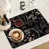 Vintage Latte Art Print Coffee Bar Mat Absorbent Oilproof Non Slip Pad Espresso Machine Kitchen Drying Rug