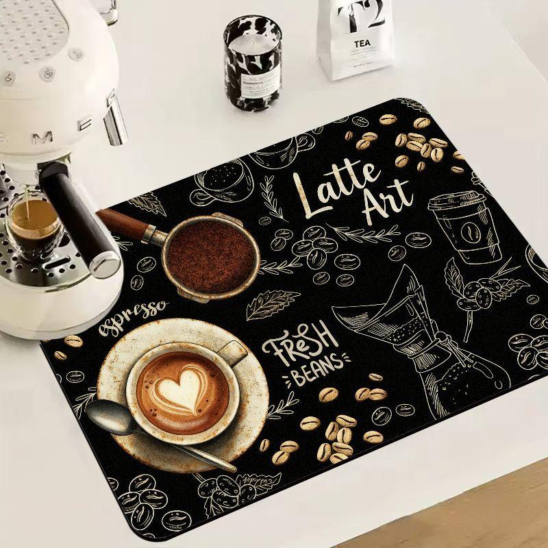 Vintage Latte Art Print Coffee Bar Mat Absorbent Oilproof Non Slip Pad Espresso Machine Kitchen Drying Rug