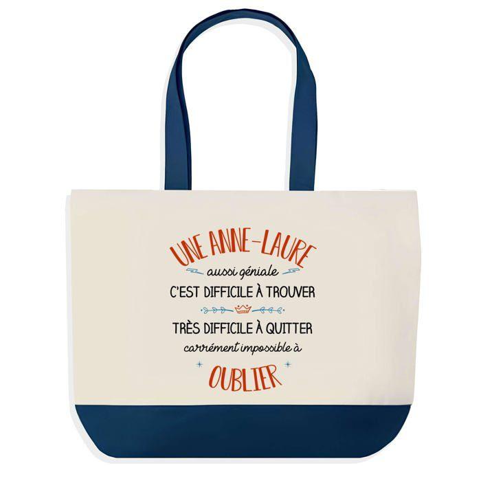 Tote bag - PLANETEE - Shopping Bleu Anne-Laure Aussi Géniale - Coton - Imprimé en France - Grande contenance