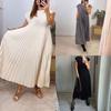 Women's Summer Elegant Round Neck Sleeveless Pleated Long Dresses