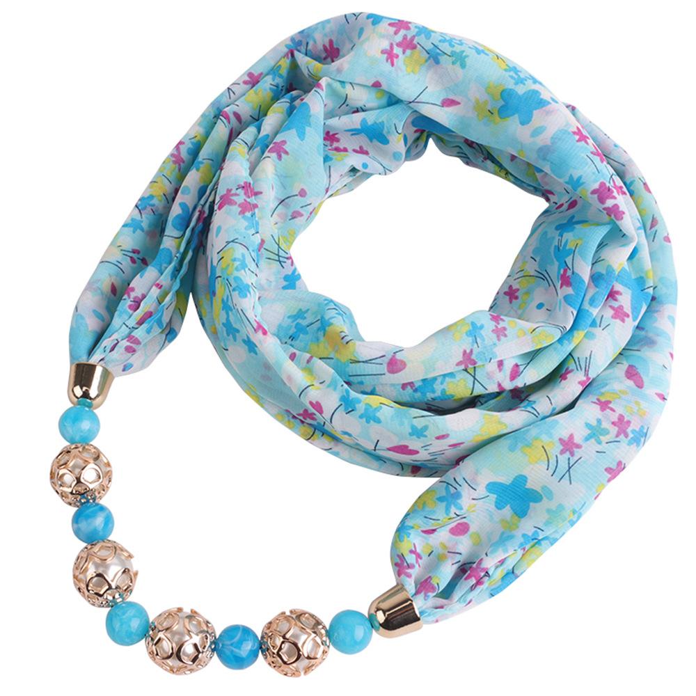 Chiffon Scarf Spring and Summer Women's Pearl Necklace Pendant Scarf Rainbow Scarf Clothing Accessories Scarf