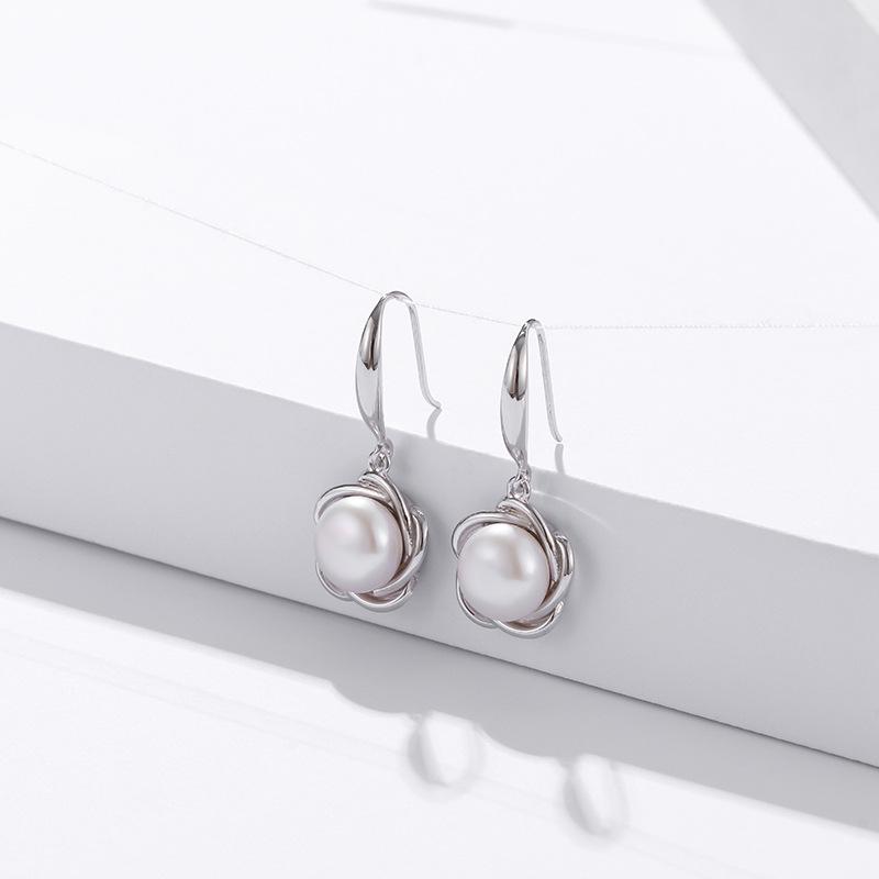 Korean Style Elegant Floral Earrings with S925 Sterling Silver and Freshwater Pearls