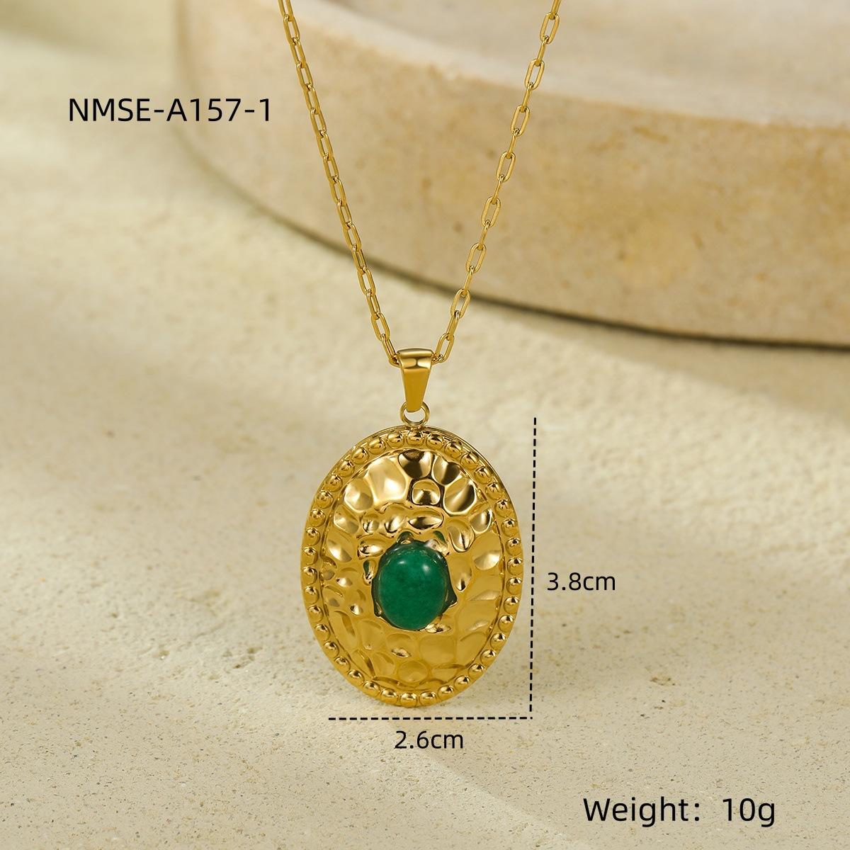 GEMCHIC Women s Stainless Steel Oval Folded Natural Stone Pendant Necklace - Elegant Fashion Jewelry for Women
