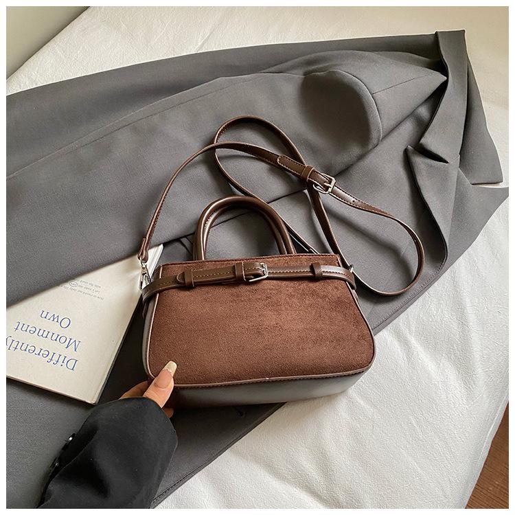 Vintage matte suede portable bucket bag women's bag 2025 new fashion high-end commuter bag shoulder messenger bag