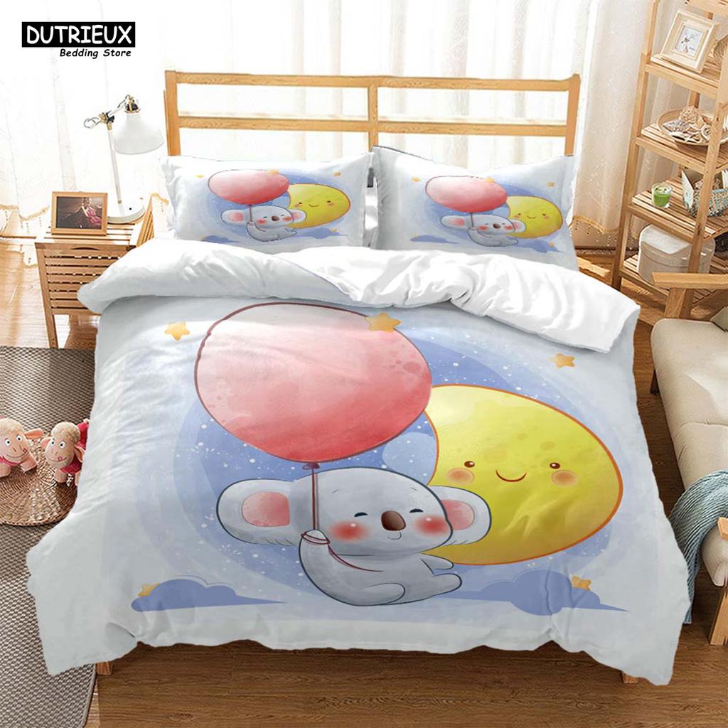 Lindo Juego de Cama de Tres Piezas con Estampado de Ratón de Dibujos Animados Suave y Cómodo Juego de Cama King Size Edredón Juegos de Cama
