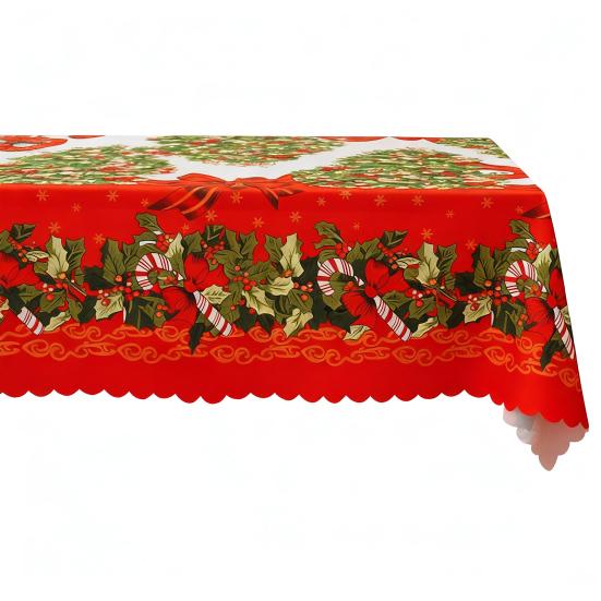 Christmas Rectangle Tablecloth Waterproof Xmas Holly Candy Cane Table Cloth Washable Table Cover for Home Dinner Party Decoration