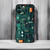 Techy Futuristic Pattern C-Circuit Board Phone Case Black Matte Thin Phone Case For iPhone17 16 15 14 13 ProMax