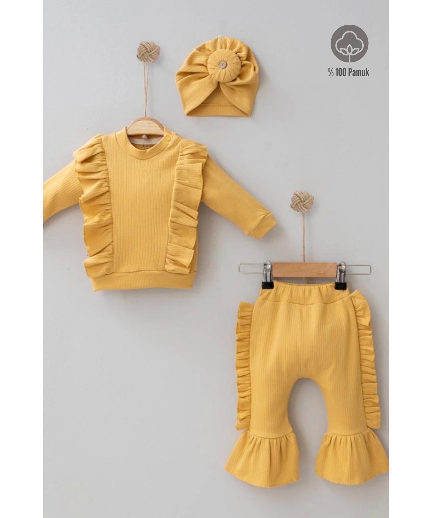 

Комплект из 3 предметов из 100% хлопка для девочки с оборками на косточках на плечах