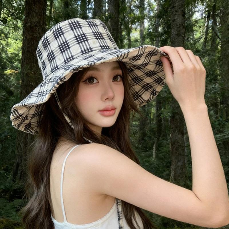 

Pastoral Style Sweet Floral Bucket Hat Travel Vocation Women Summer Double-Sided Sun Hat чорний