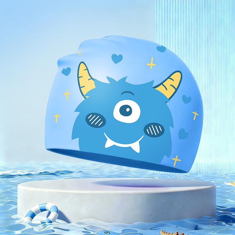 New Children's Cartoon Swimming Cap Cute Dolphin Waterproof Ear Protection Swimming Caps Kids Hot Spring Swimming Equipment
