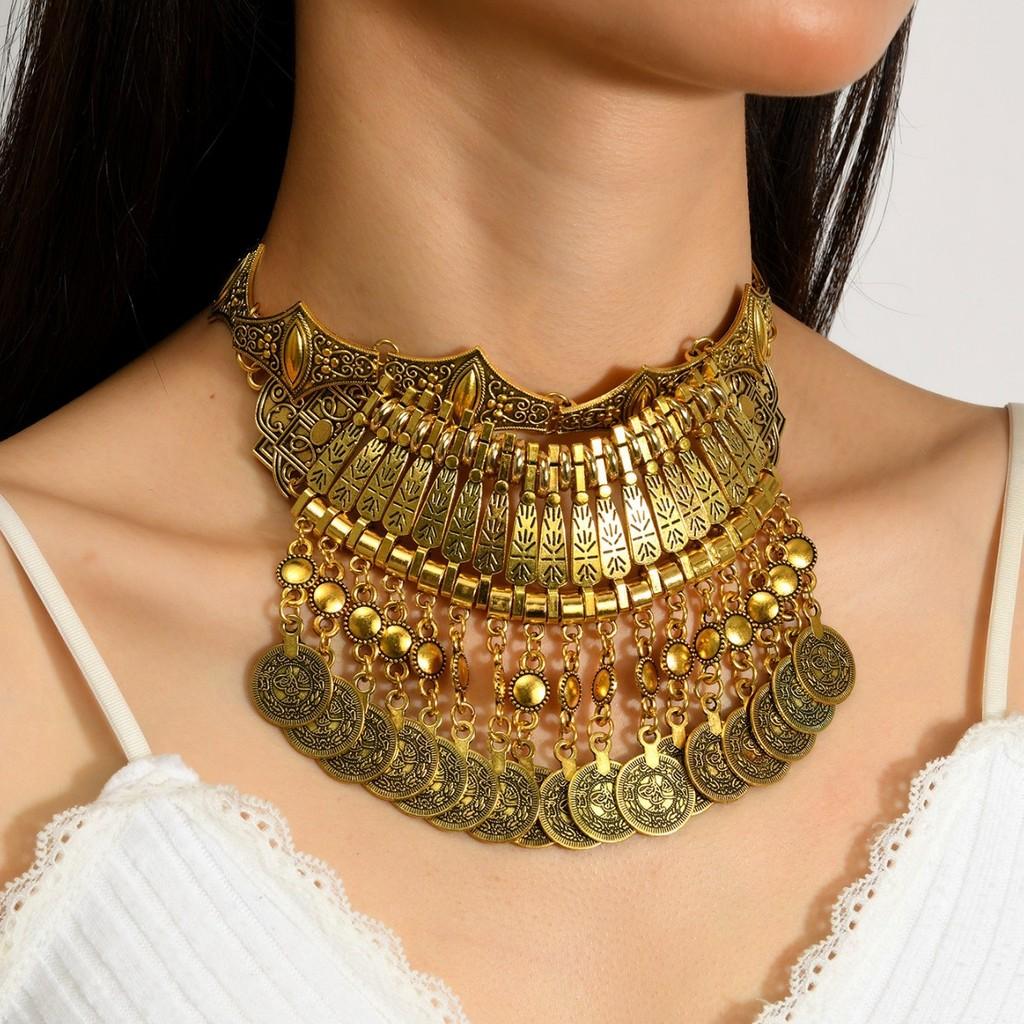Etnisk Vintage Bohemisk Lång Mynt Halsband Med Tofs Mynt Hänge Design För Kvinnor