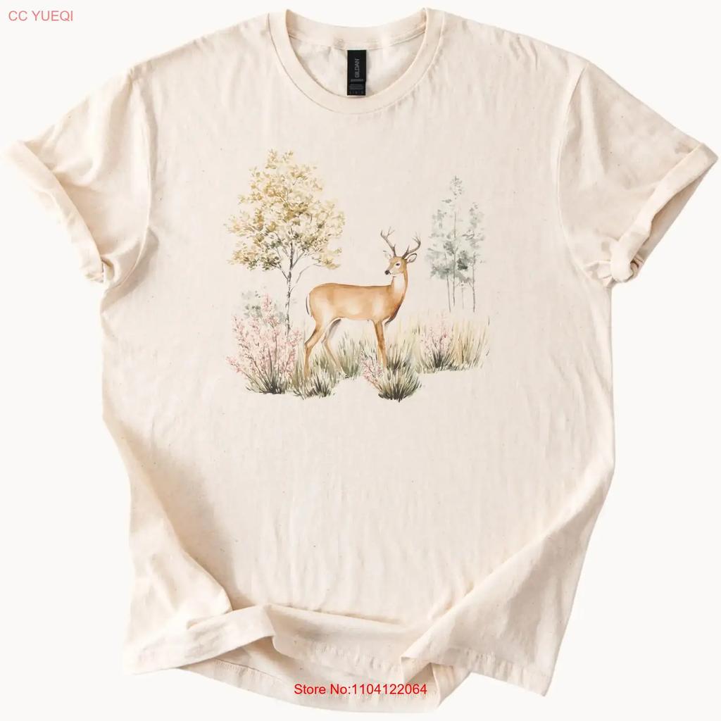 Deer Nature T Shirt Outdoors Woodland Animal Forest Trees Vintage Unisex Stylish Top For Everyday Wear Comfortable