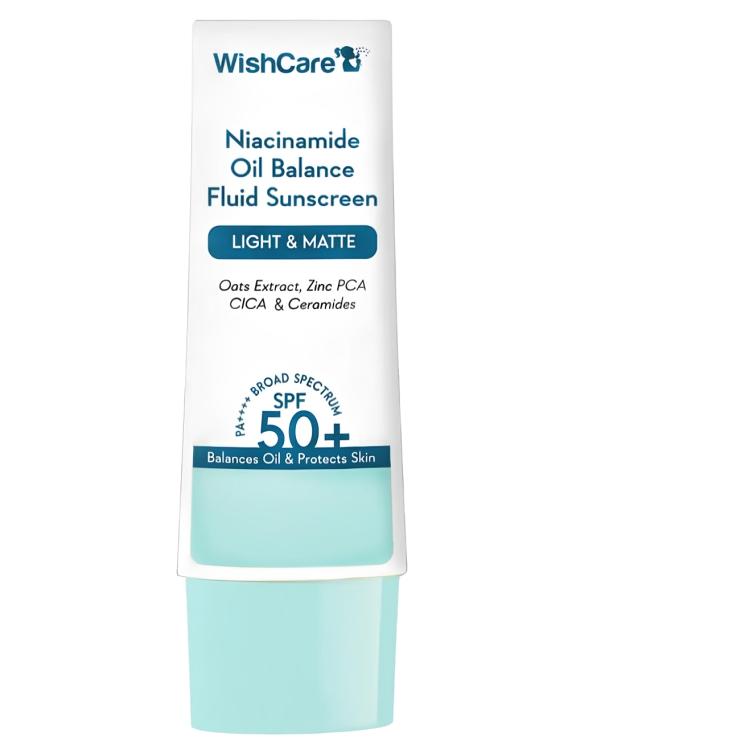 WishCare 5% Niacinamide Oil Balance Fluid Sunscreen SPF 50 PA++++ - Light & Matte Sunscreen for Oily Skin 50g