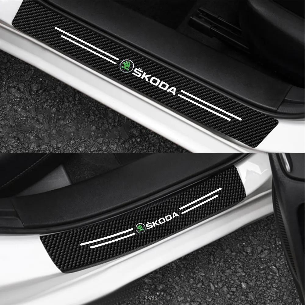 Car Sticker 4Pcs Carbon Fiber Car Door Sill Protector Threshold Stickers For Skoda Rapid Scala Kodiaq Fabia Kamiq Karoq Octavia