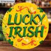 2D Flat Aluminum St. Patrick's Day Lucky Irish Round Aluminum Sign, Metal Hanging Plaque with Shamrock & Ribbon Design, Yellow and Green Irish Themed