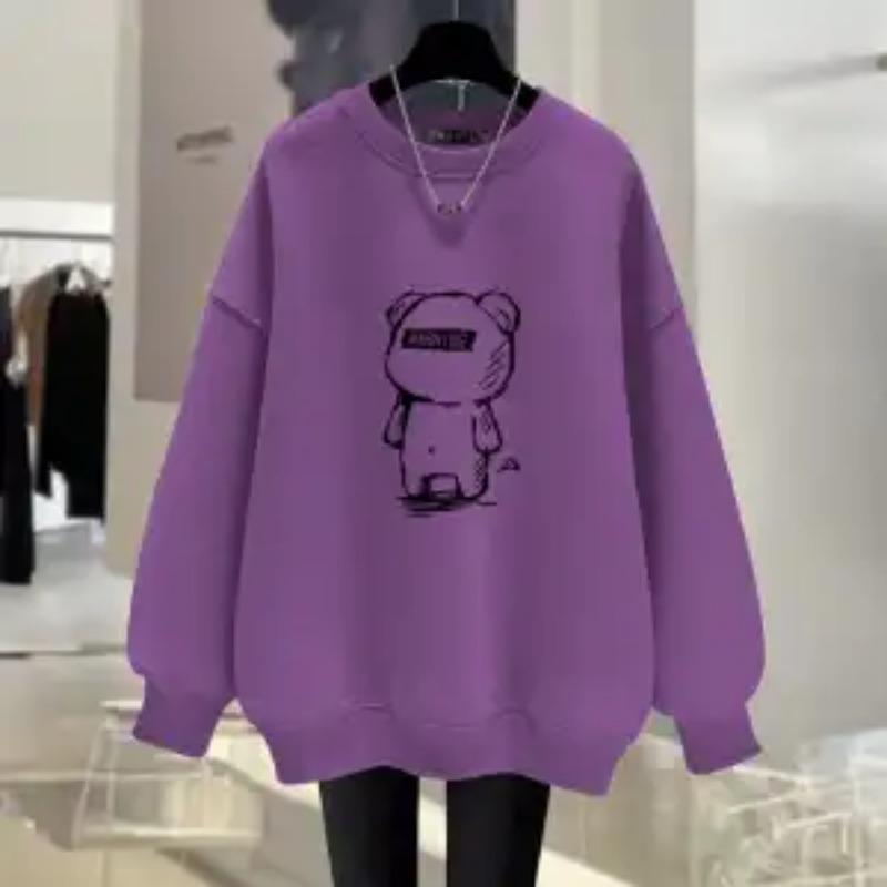 Women Spring and Autumn New O-Neck Pullover Fashion Printing Sweatshirts Casual Loose Versatile Long Sleeve Medium Length Tops