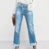 High Waist Stretch Denim Jeans for Women Solid Color Slim Straight Pants Pantalones De Mujer