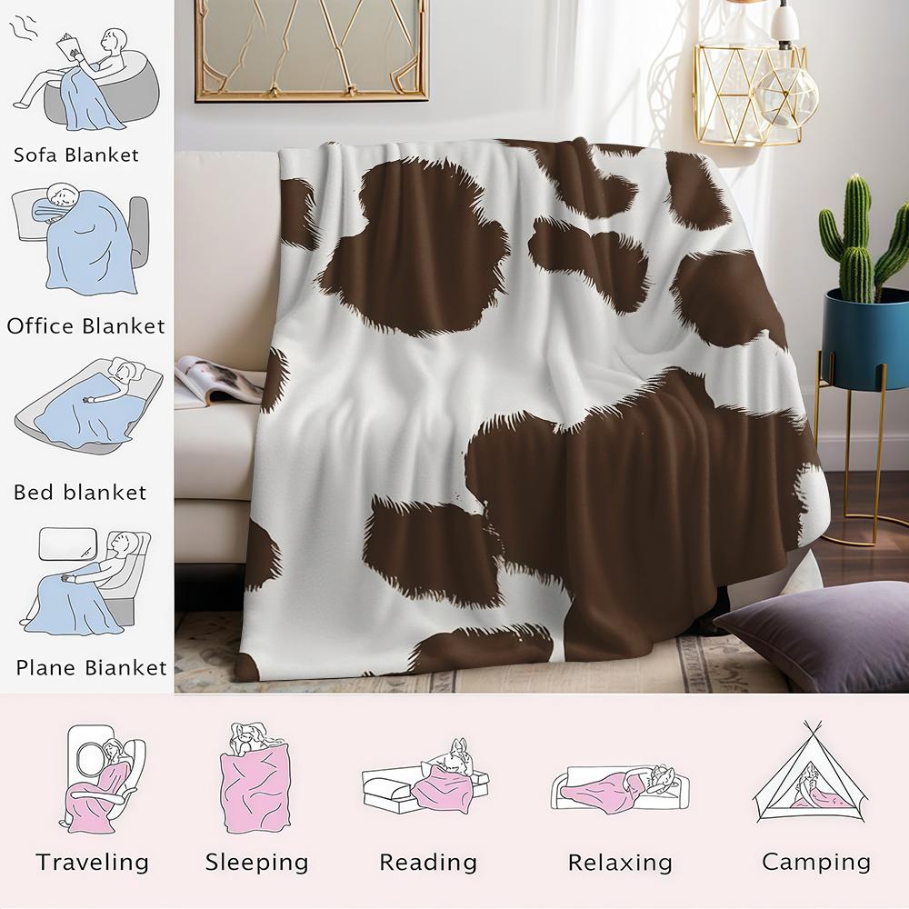 Cow Pattern Flannel Blanket Warm Soft Halloween Christmas Couch Warm Cozy Decorative Decor Gift For All Season