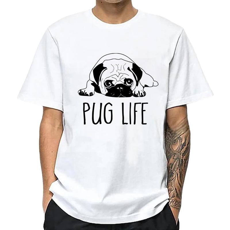Mens High Quality Tshirt 100 Cotton Funny Pug Printed Loose Male Crewneck T Shirt Short Sleeve oneck Men tshirt Tops Tees