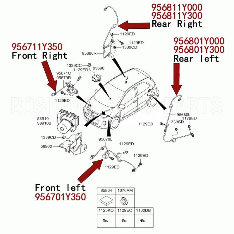 New OEM 956701Y350 956711Y350 956801Y000 956811Y000 Front & Rear ABS Wheel Speed Sensor for KIA PICANTO II TA 1.0 1.2 2011-2017