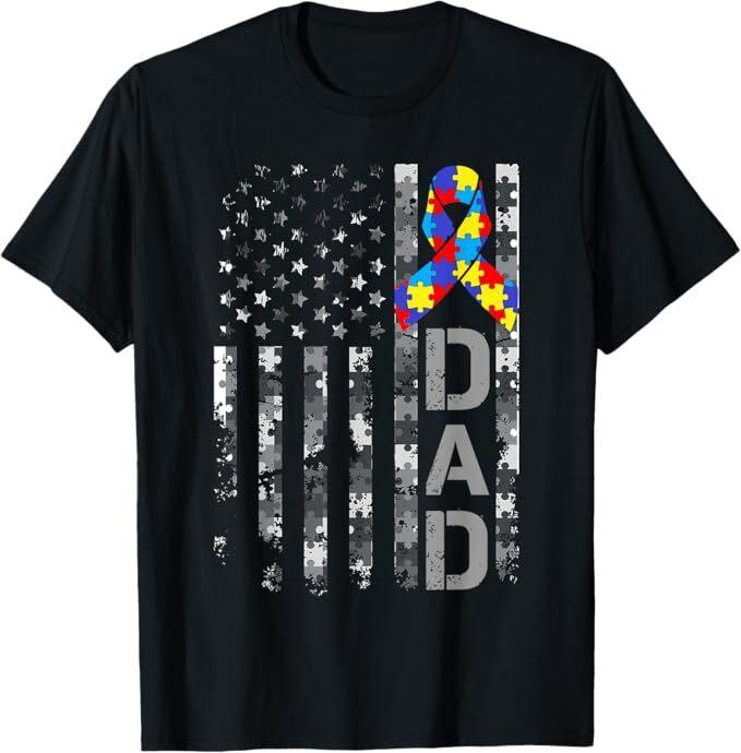 

Autism Awareness Dad USA Flag Fathers day T-Shirt M
