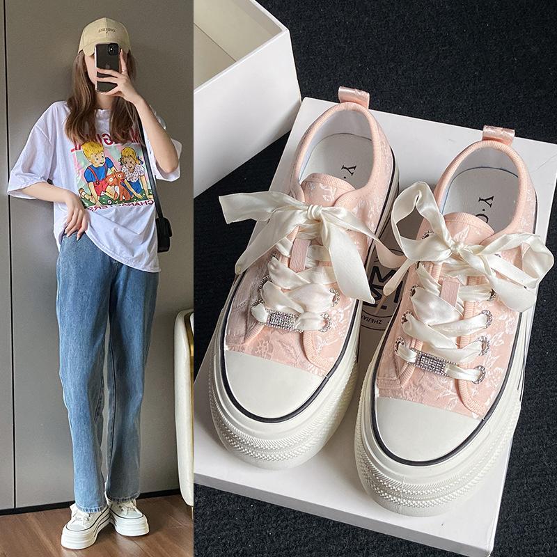 Summer trend sail new Chinese versatile muffin thick-soled canvas women's shoes rhinestone cloth board shoes casual shoes Korean version of the price