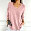 Women's Color V-Neck Long Sleeve Knit Sweater Casual Basic Lightweight Top for Daily Wear