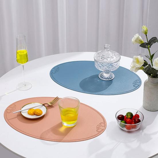 Yousheng Oval Placemat Dining Table Heat Insulation Pad Imitation Leather Waterproof Placemat Protect Table Top from Scratches And Spills for Home