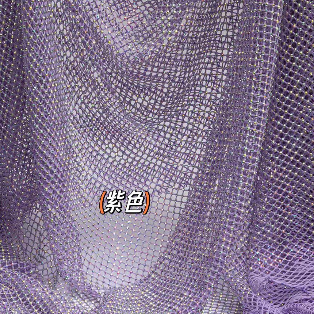 Luxury AB Color High Gloss Elastic Diamond Mesh Fabric Sewn with Satin Belt Mesh Lace Fabric DIY Dress Clothing High-end Fabrics