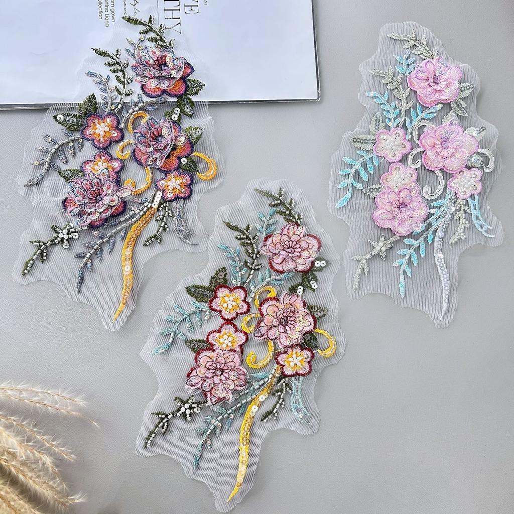 Retro Sequined Bead Embroidery Cloth Sticker Three-Dimensional Flower Decoration Sweater Shirt Cheongsam Jewelry Accessories Clothing Accessories
