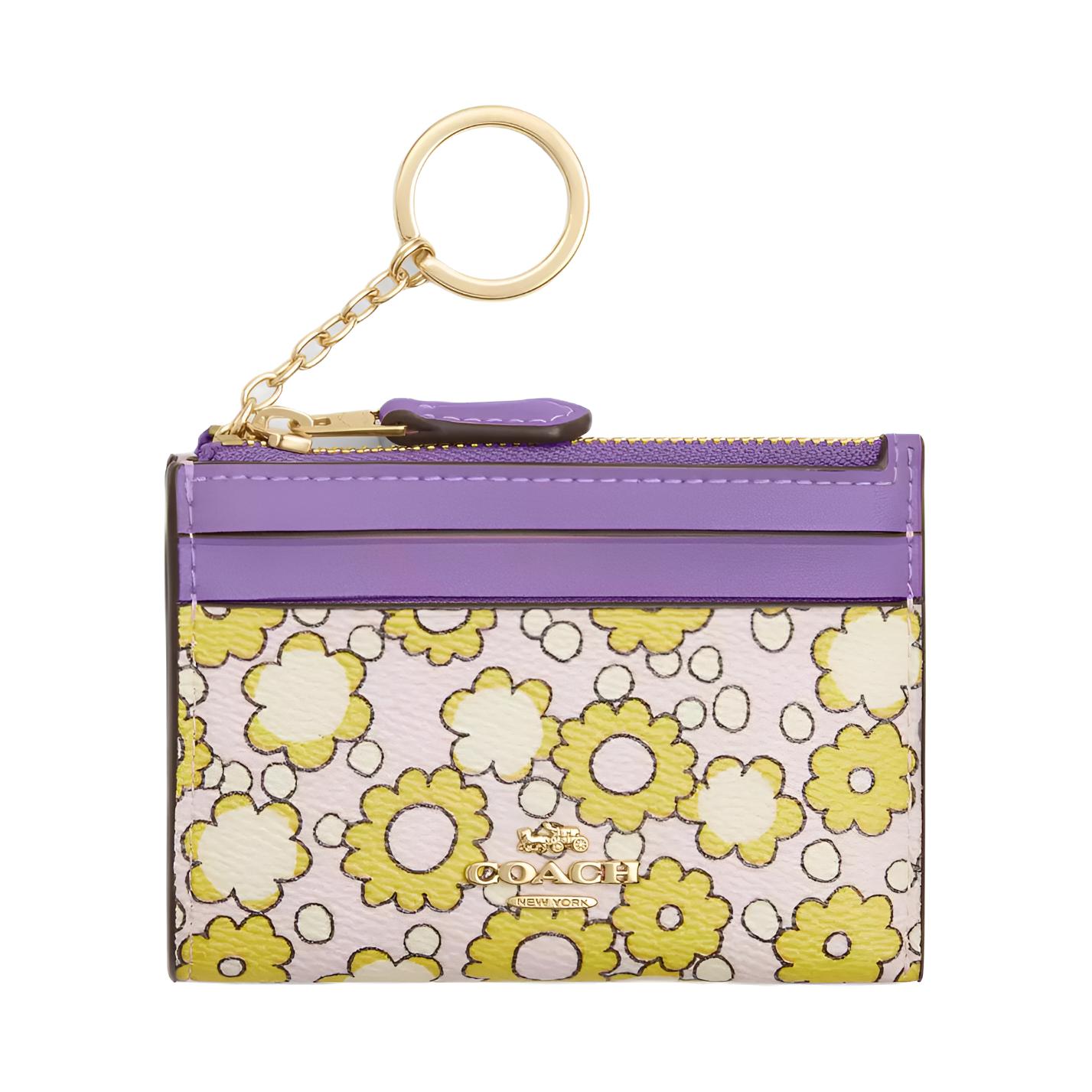 

Coach Skinny Id Case 11 Gold Logo Floral Print Coated Canvas Card Holder Mini Women Card Holder Purple Yellow CBL74-IMY2K Purple & Yellow