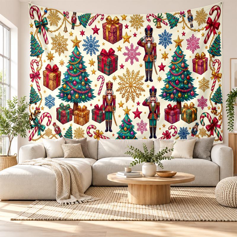 Yatak Odası Oturma Odası Duvar Dekorasyonu İçin Noel Baskılı Duvar Halısı Tatil Hediyesi