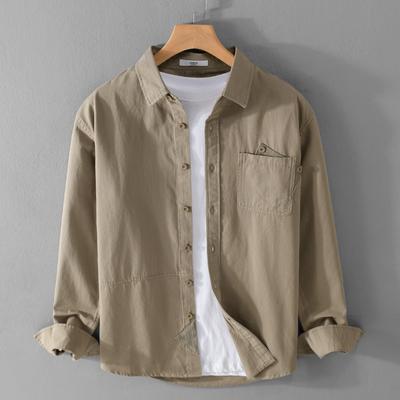 Spring and Summer Long Sleeve Shirt Male Korean Version Workwear Men Tops Lapel Collar Pocket Cotton Shirt Simple Men Clothing