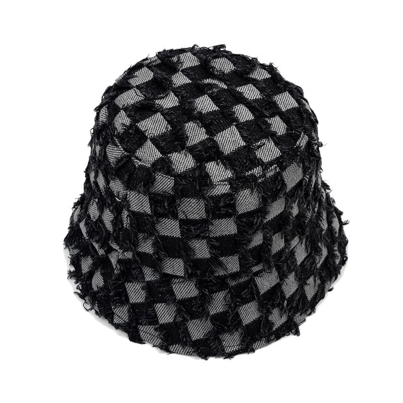 Checkerboard Fisherman Hat Women's Autumn Winter Foldable Denim Basin Hat Plaid Bucket Hat