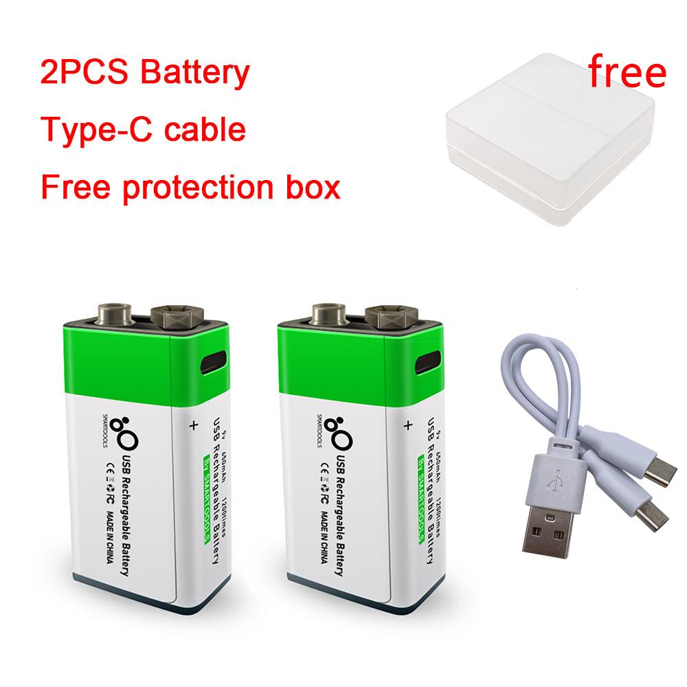 9V 650mAh Lithium Rechargeable Battery USB Charging 9 V Li-ion Square Battery for Toy Remote Control KTV Multimeter Microphone