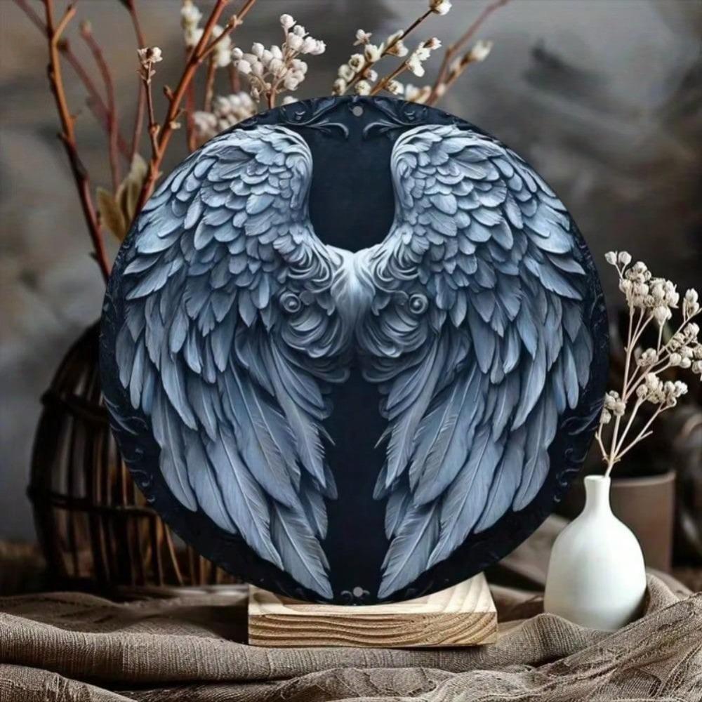 Vintage Angel Wings Aluminum Round Metal Wall Art for Home Cafe Decor