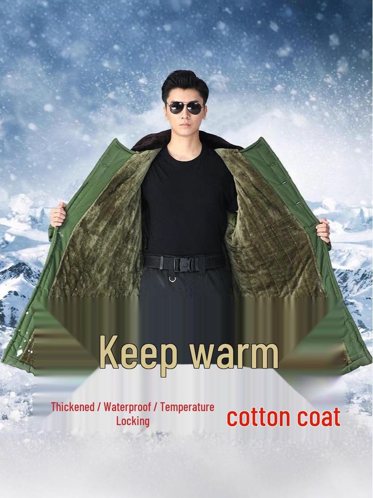 Men's Waterproof Military Winter Coat with Velvet Lining - Thick, Insulated, and Warm Long Cotton Jacket for Cold Protection