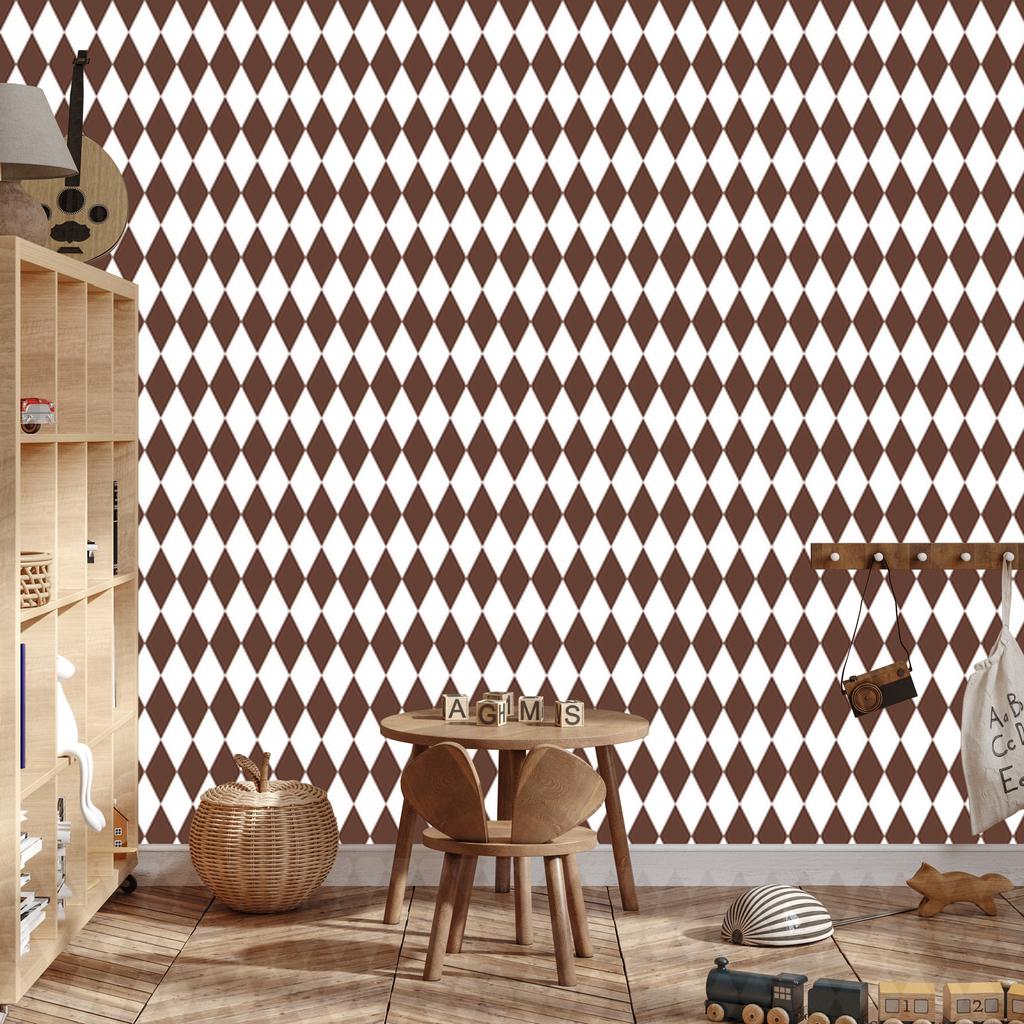 Harlequin Diamonds Wallpaper Light Gray, White, and Brown 50x1000