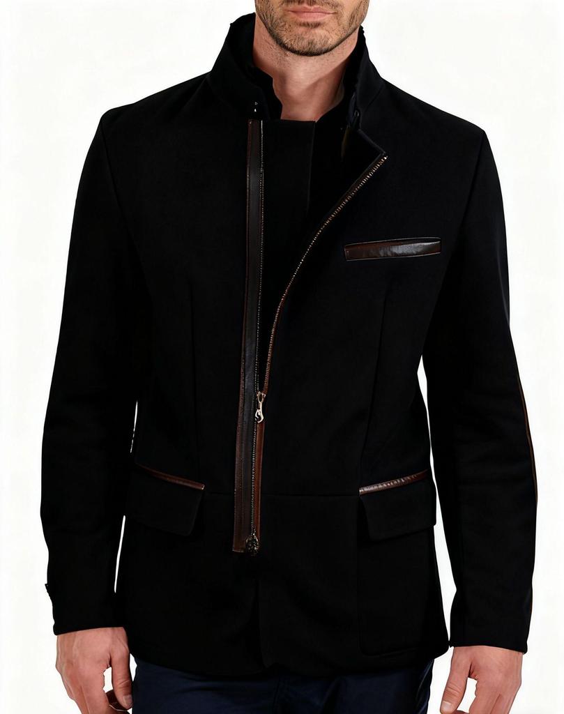 Men's Solid Color British Style Fitted Zipper Jacket with Flap Pockets
