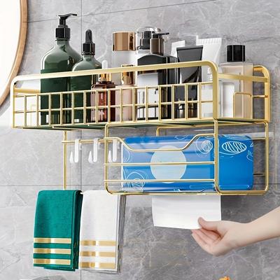 Badezimmer-Aufbewahrungsregal ohne Bohrlöcher, Badezimmer-Waschbecken, Kosmetikartikel, Waschlappen-Aufbewahrungsregal
